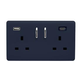 ART-SKT213USB31ACNV  2 Gang 13Amp Short S/W Double Socket With 1 x Type A & 1 x Type C 3.1mAh USB Navy Blue